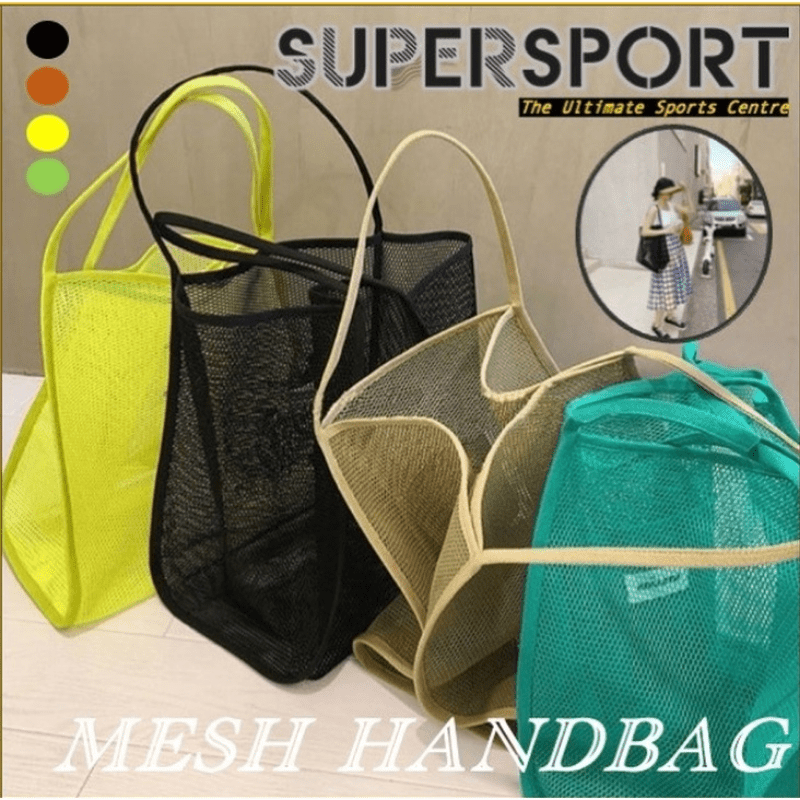 Summer Mesh Beach Bag Foldable Hollow Out Tote Bag Lightweight