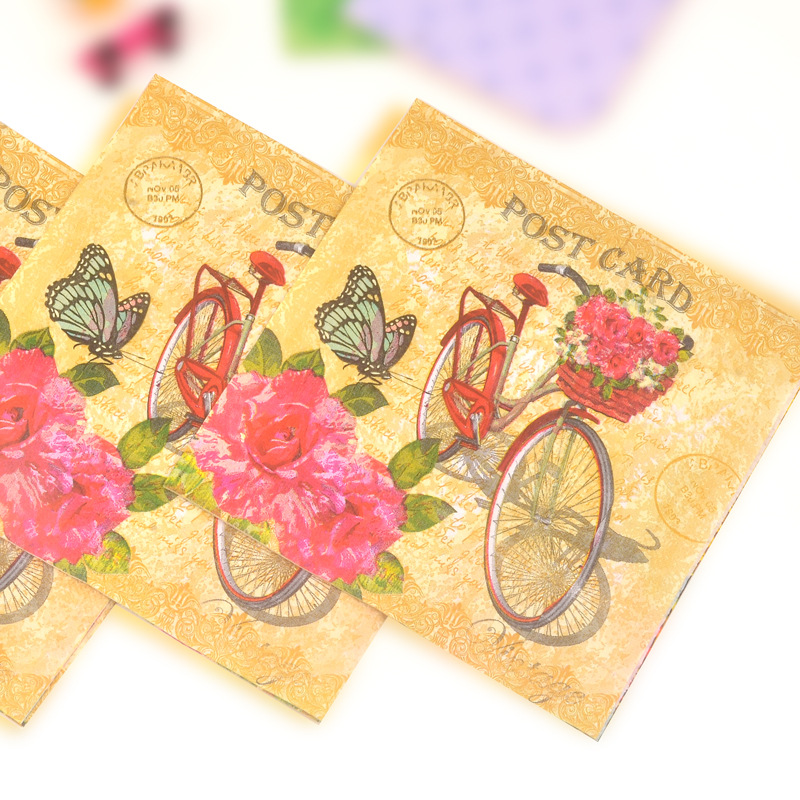 Bicycle Paper Napkins FLORAL BIKE Decorative Napkins for Decoupage