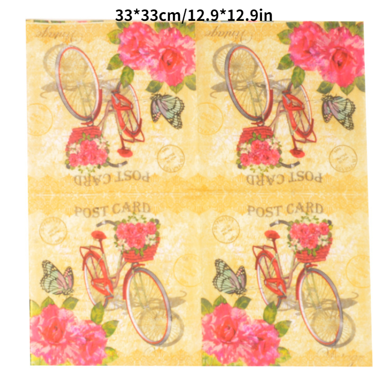 Bicycle Paper Napkins FLORAL BIKE Decorative Napkins for Decoupage