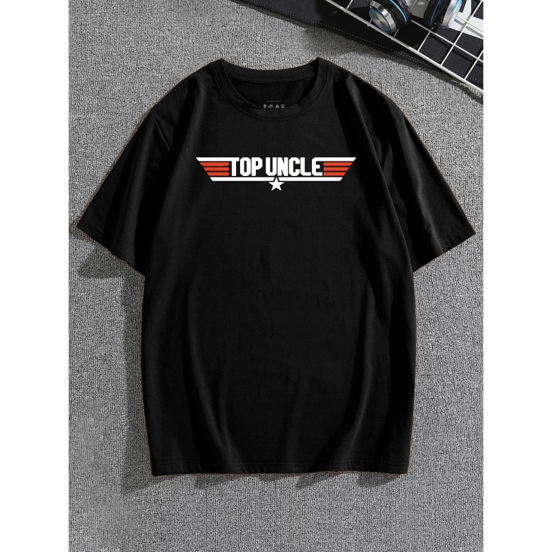 

Plus Size Men's Casual Graphic Tees For Summer, "top Uncle" Print Crew Neck Oversized T-shirts, Trendy Chic Outfit Men's Clothings