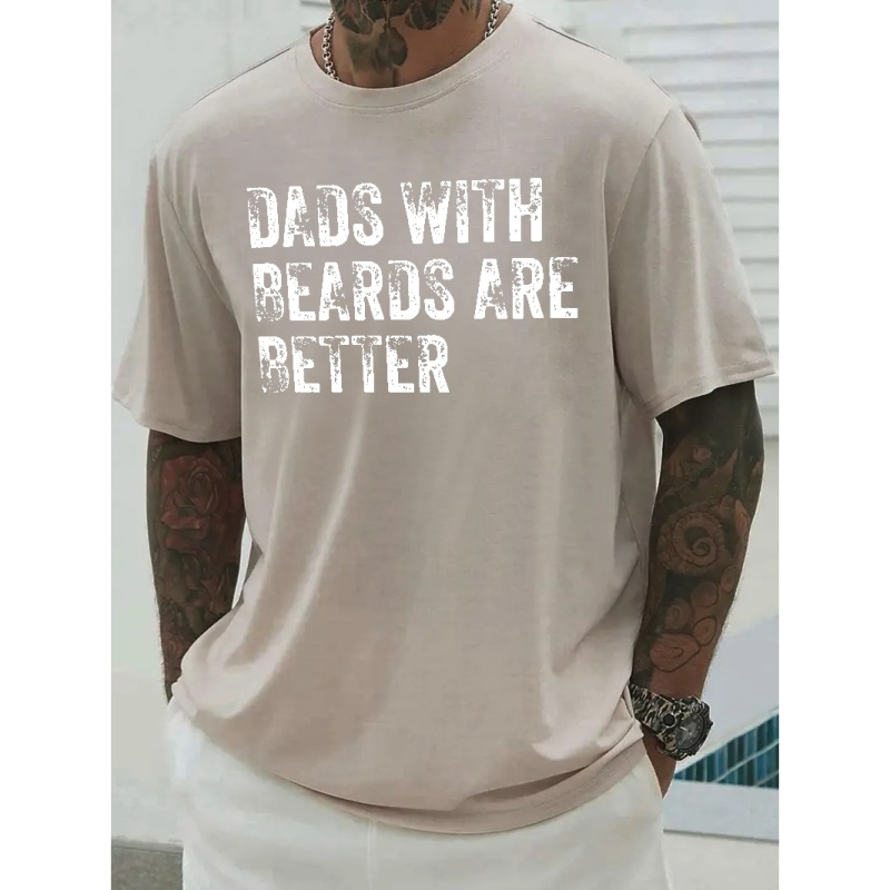 

Plus Size Men's Casual Graphic Tees For Summer, "dads With Beards" Print Crew Neck Oversized T-shirts, Trendy Chic Outfit Men's Clothings