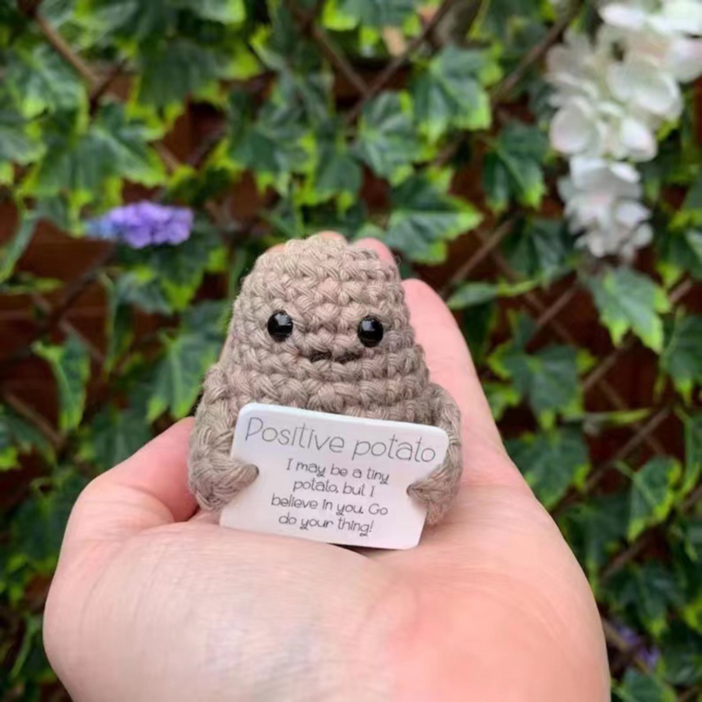 Funny Positive Potato Cute Wool Knitting Doll Positive Card - Temu
