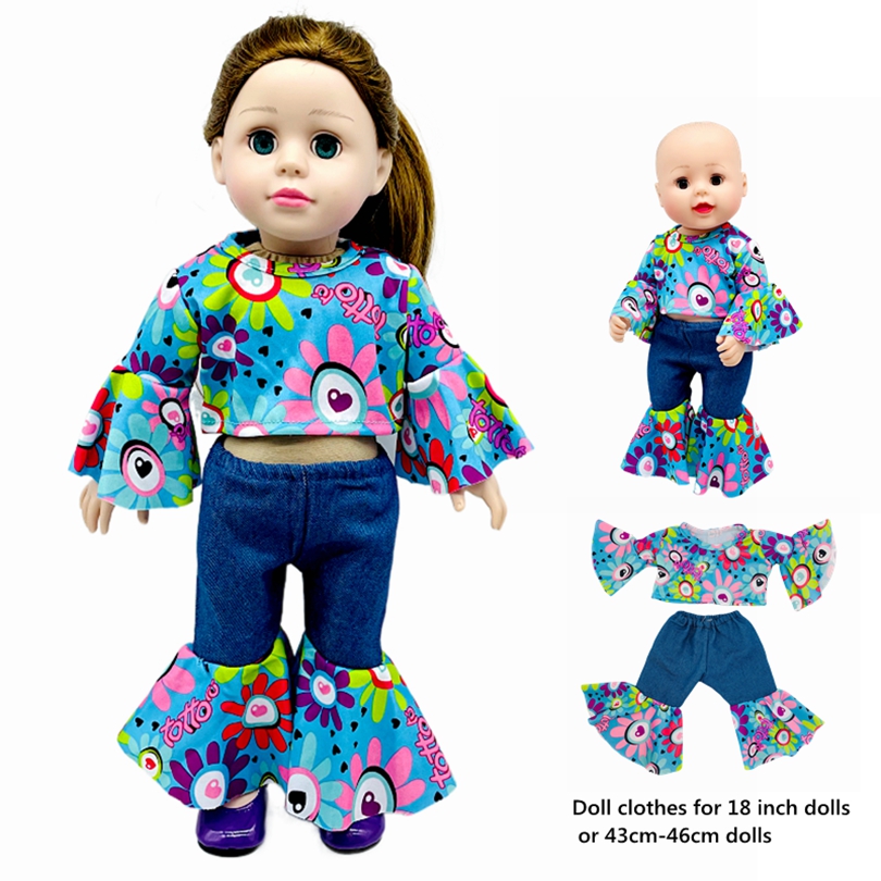 

18 Inch Doll Clothes Accessories Flared Sleeve Tops And Bell-bottoms Doll Clothes Outfits Fits 43cm New-born-baby-doll, Bitty-15-inch-baby-doll (not Included Doll And Shoes)
