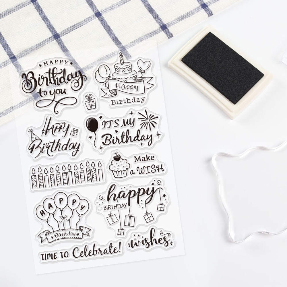 Beebeecraft GLOBLELAND Birthday Themed Silicone Clear Stamps Birthday  Balloon Cake Bear Gift Transparent Stamps for Birthday Cards Making DIY