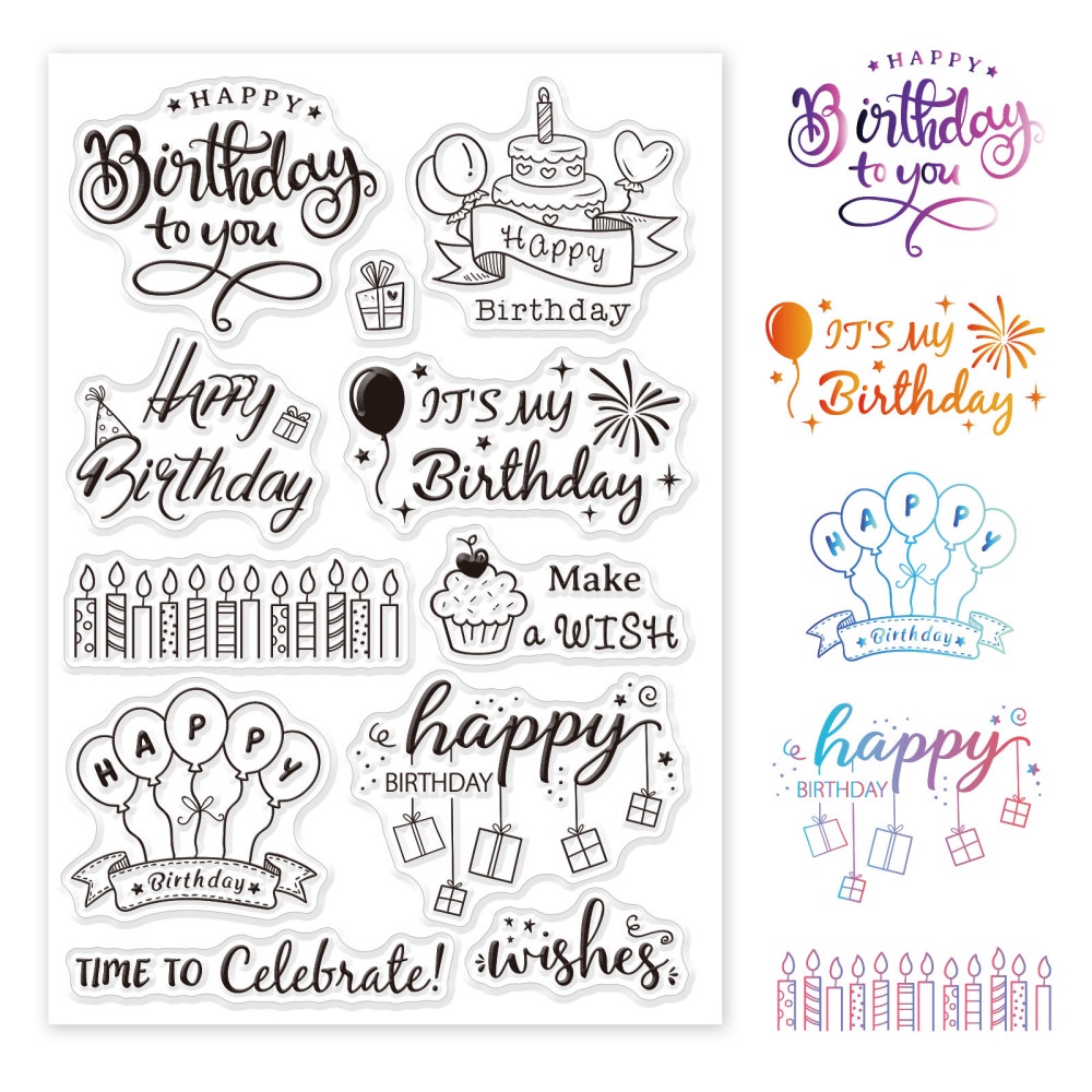 

1 Sheet Happy Birthday Theme Clear Stamps Birthday Cake Balloon Gift Silicone Clear Stamp Seals For Diy Scrapbooking, Photo Album Decorative, Cards Making