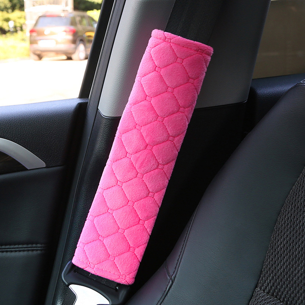2 uds., funda para cinturón de seguridad de coche, almohadilla para cinturón  de seguridad de felpa, accesorios interiores (rosa roja)