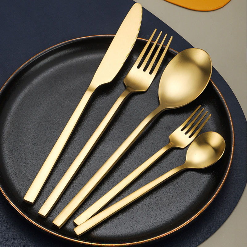 Ensemble de couverts dorés et verts de 4 pièces, Buyer Star Vaisselle en  acier inoxydable Ensemble de dîner Fourchette à couteau en or