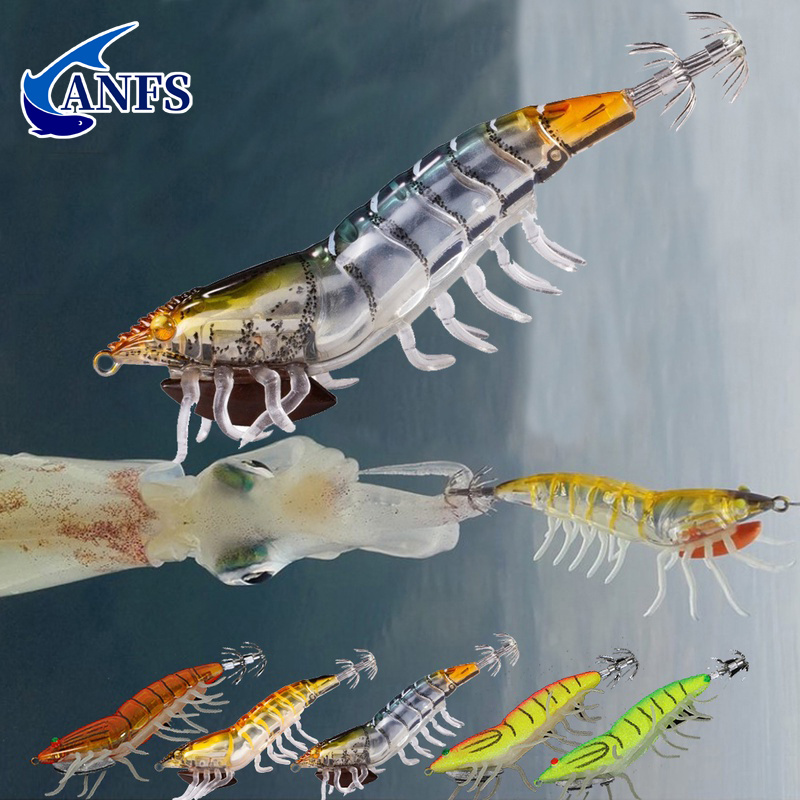 Shrimp Lures Fishing Saltwater,Squid Bait - Wooden Shrimp Hook Glow Effect,  Flexible Swimming - Sea Bass, Squid, Snakehead Fish, Snapper Foccar :  : Sports & Outdoors