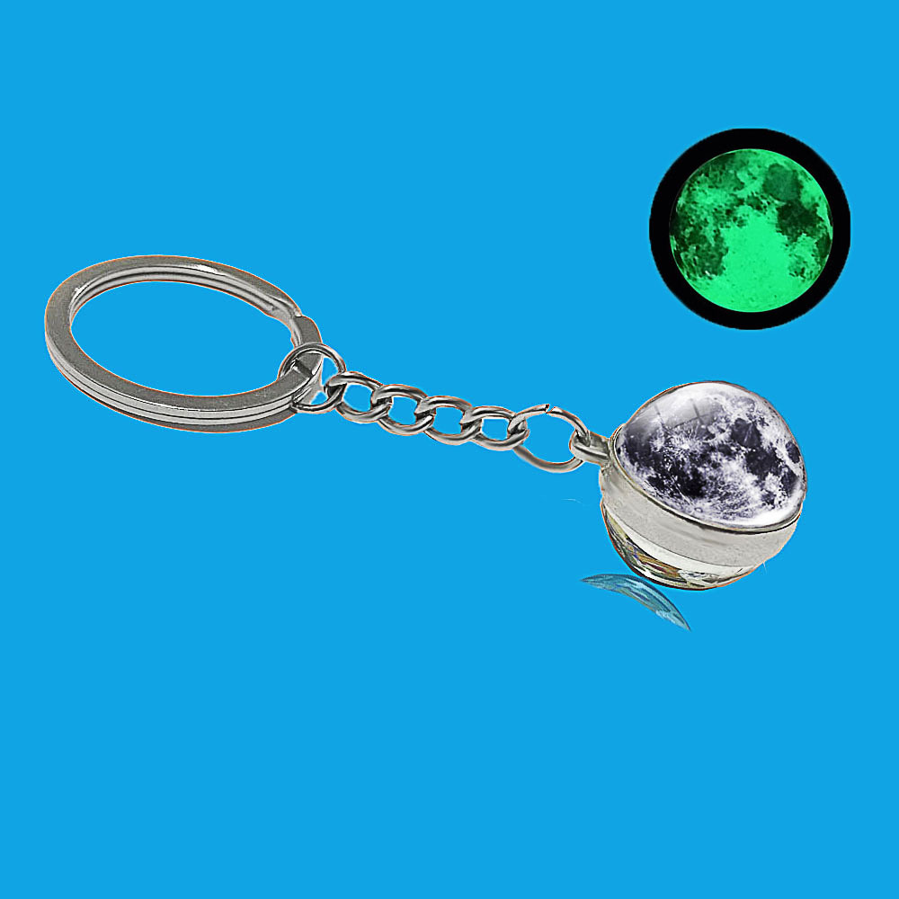 1pc Earth Moon Glass Ball Keychain Double Side Glass Pendant Keyring  Jewelry Gif