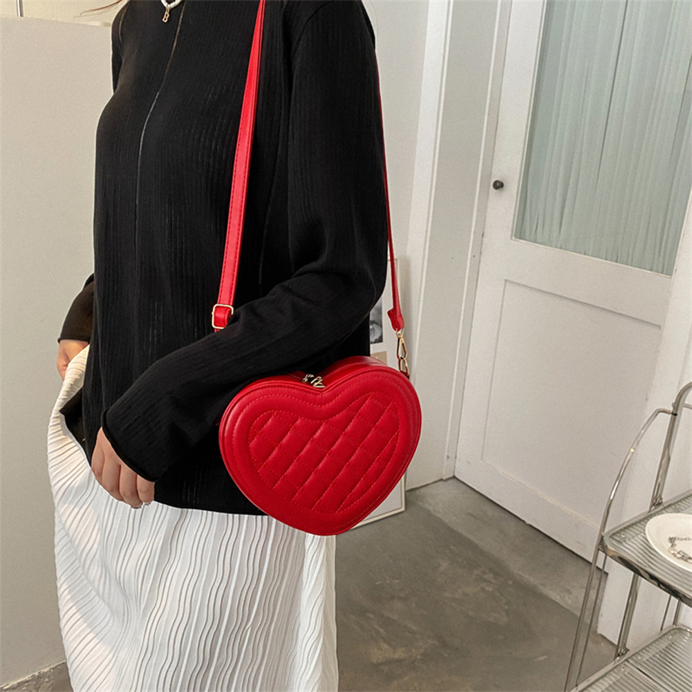 Trendy Love Design Shoulder Bag, Quilted Detail Zipper Bag, Solid