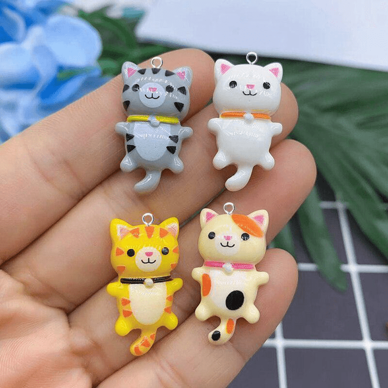 10pcs/pack Kawaii Cat Charm Pendants Animal Resin Pendant Charms Jewelry  Making