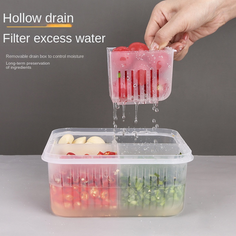 1pc Two-layer Plastic Refrigerator Storage Box With Draining Function,  Kitchen Spice And Food Storage Container