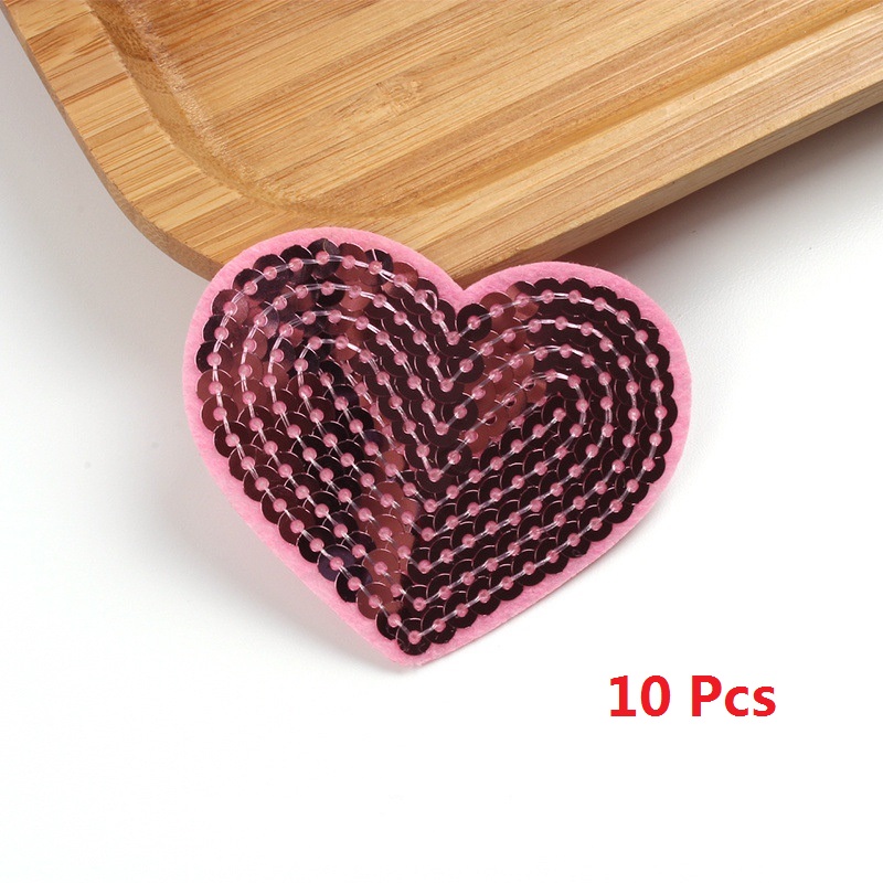 10pcs Embroiderd Big Pink Heart Patches Iron On Sequined Patch