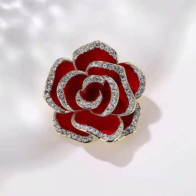 Red Rose Vintage Design Crystal Rhinestone Brooch for Women Dress