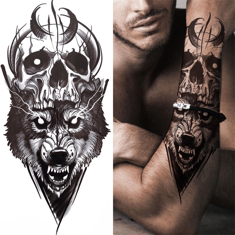 Black Spartan Temporary Tattoos For Men Boys Lion Knight Wolf Skull Compass  Tiger Fake Tattoo Sticker Arm Leg Tatoos Waterproof - AliExpress