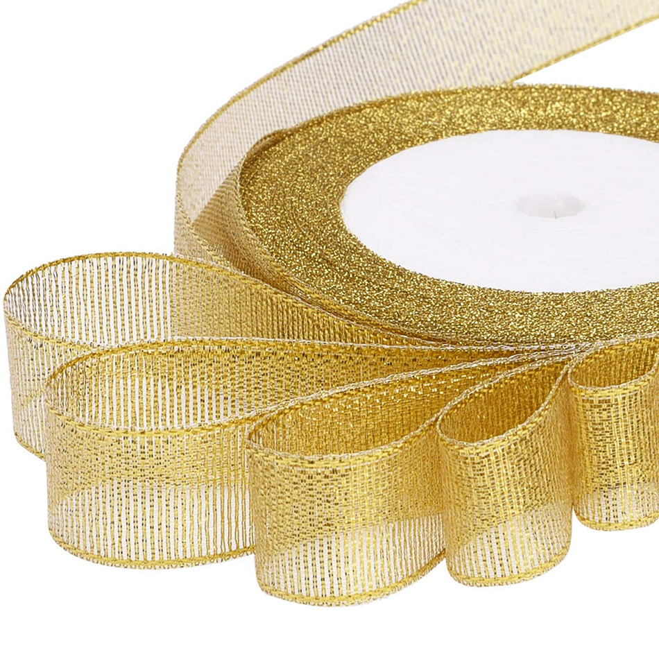 Wired Woven Shimmer Edge Metallic Sheer Ribbon - Perfect for Bows