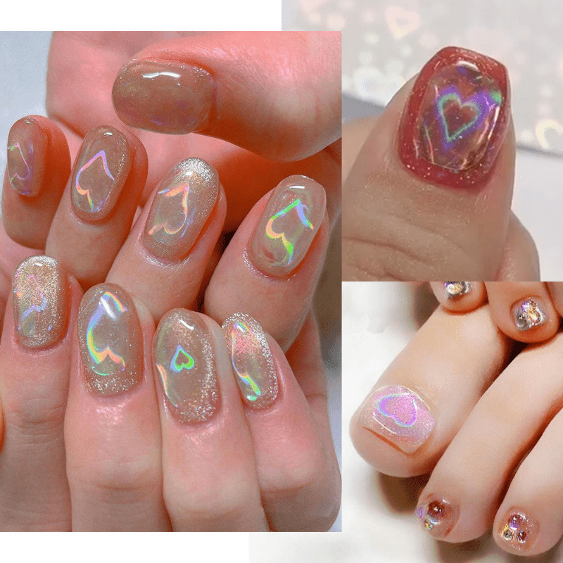 Aurora Holographic Heart Nail Art Stickers - Valentine's Day Nail Decor For  Women And Girls - Love Sticker Nail Art Decal With Laser Design - Temu