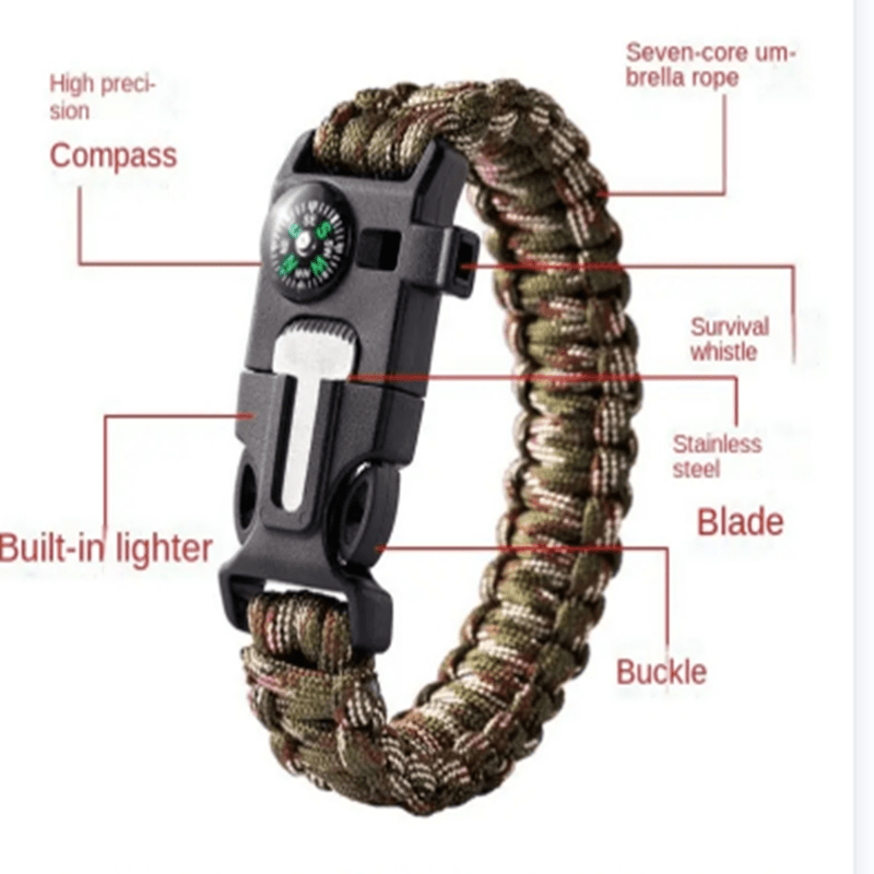 NVioAsport 20 in 1 Survival Paracord Bracelet Adjustable Gear Kit with SOS  LED Light, Fire Starter, Bigger Compass, Survival Whistle, Perfect for  Camping, Hiking, Fishing Black 1PC