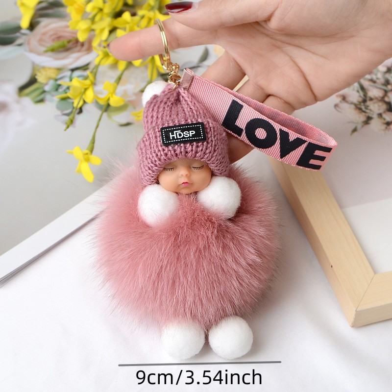 Cute Small Bear Real Fox Fur Ball Keychain Kids Toys Bag Ornaments Pendant  Women Car Key Rings Plush Trinkets Mobile Phone Chain