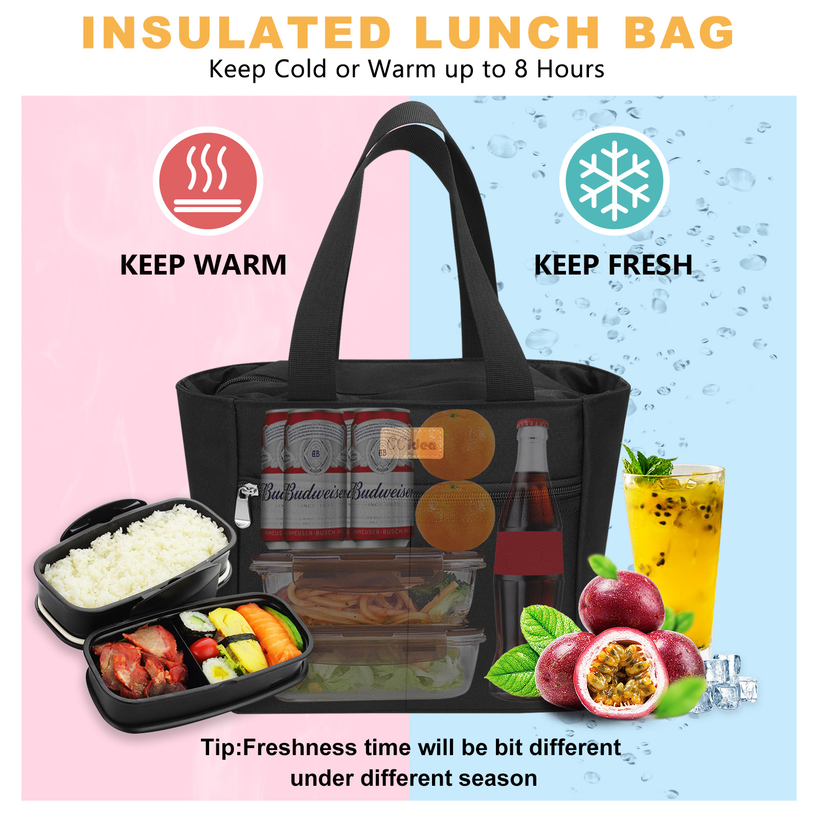 Lunch Bag Reusable Insulated Thermal Bag Women Men Multifunctional 8L  Cooler and Warm Keeping Lunch Box Leakproof Waterproof