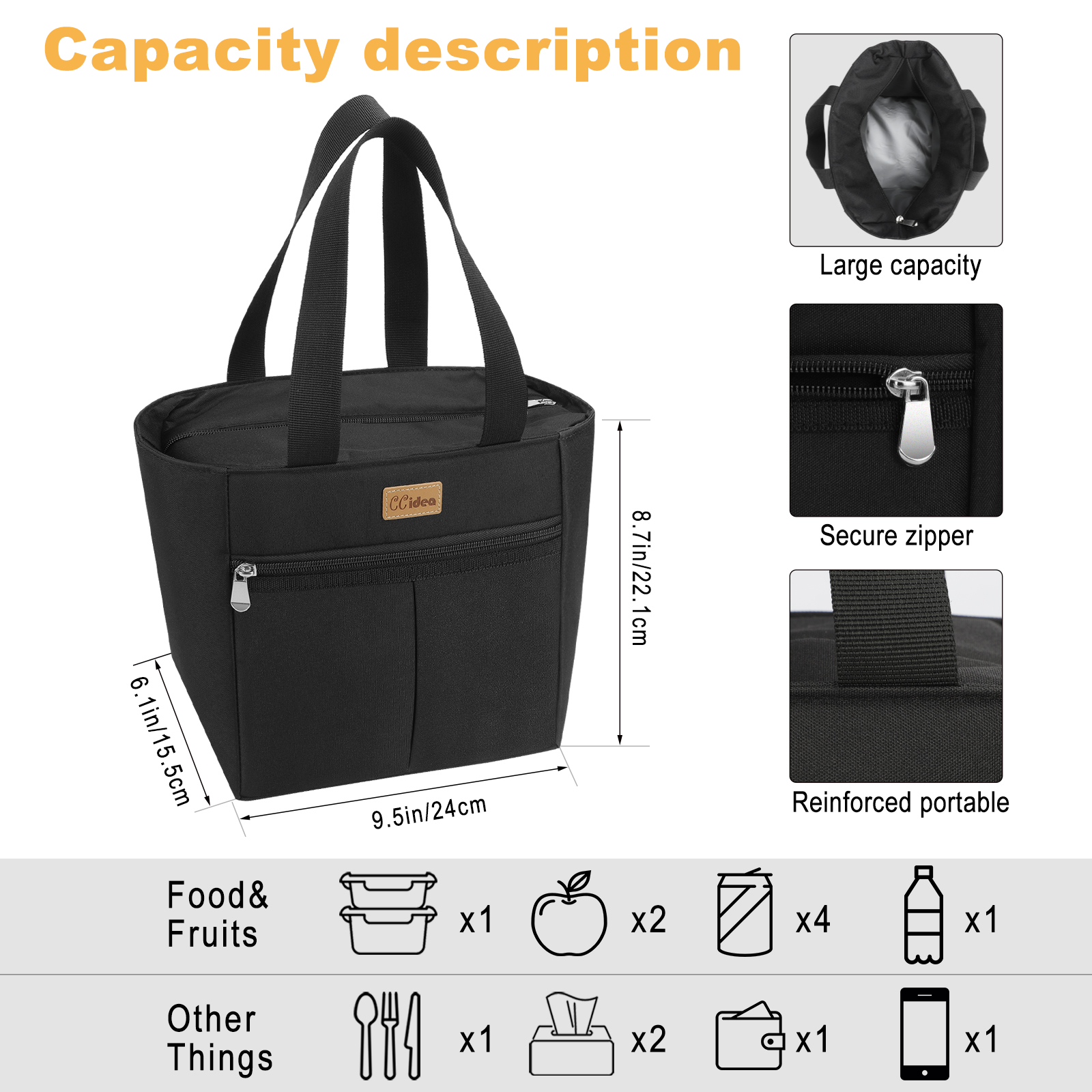 CCidea Lunch Bags for Women, insulated Lunch Box Bag,Keep Food Cold/Warm(Grey)  