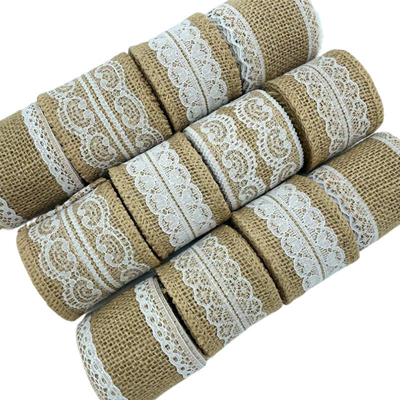 Natural Jute Burlap Ribbon Roll, 2 Inch Jute Ribbon DIY Decoration Burlap  Lace Ribbon Burlap Ribbon Roll with White Lace Trims Tape for DIY Crafts