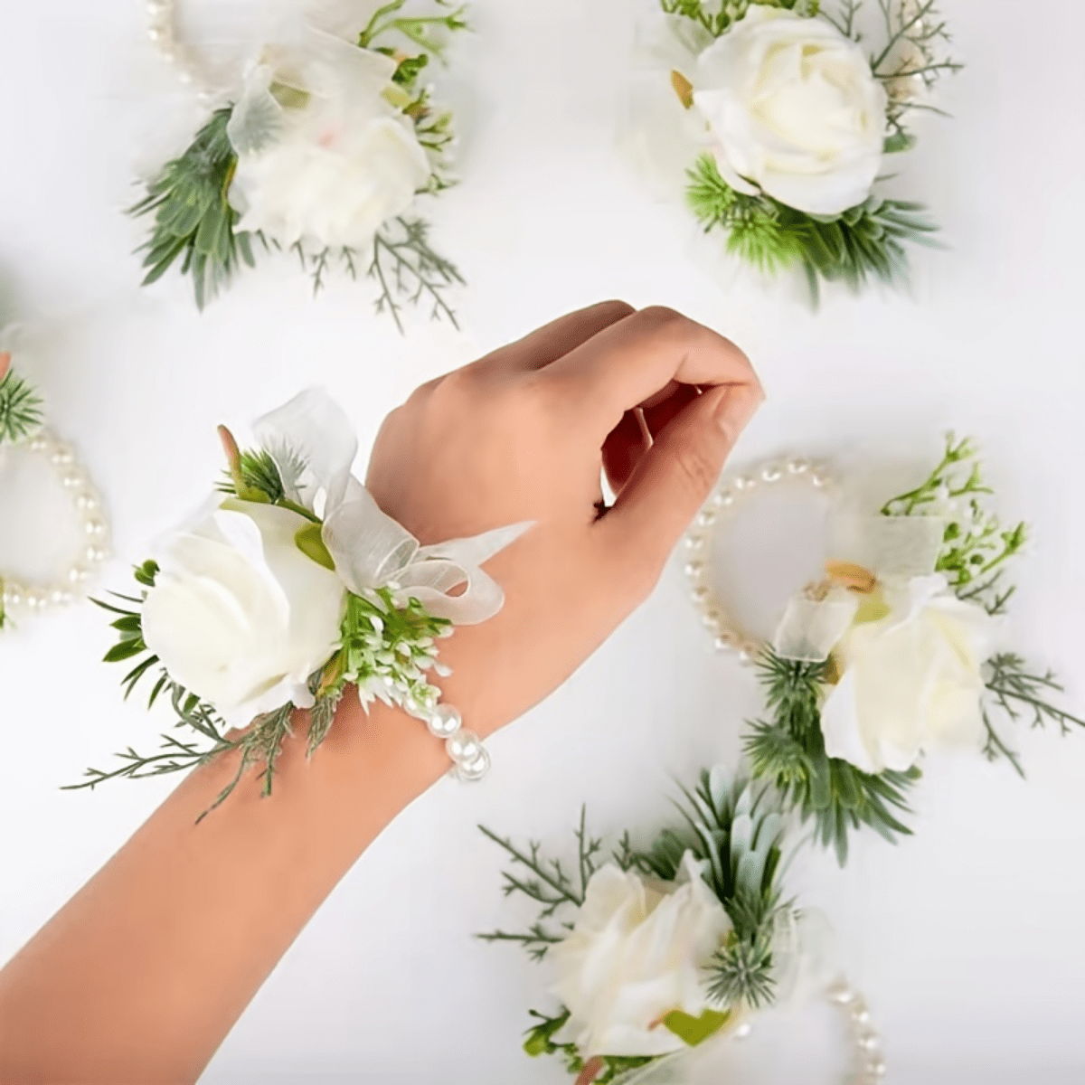 Dress My Wedding – Peacock wrist corsage on pearl bracelet, peacock feather  corsage, wristlet, customizable