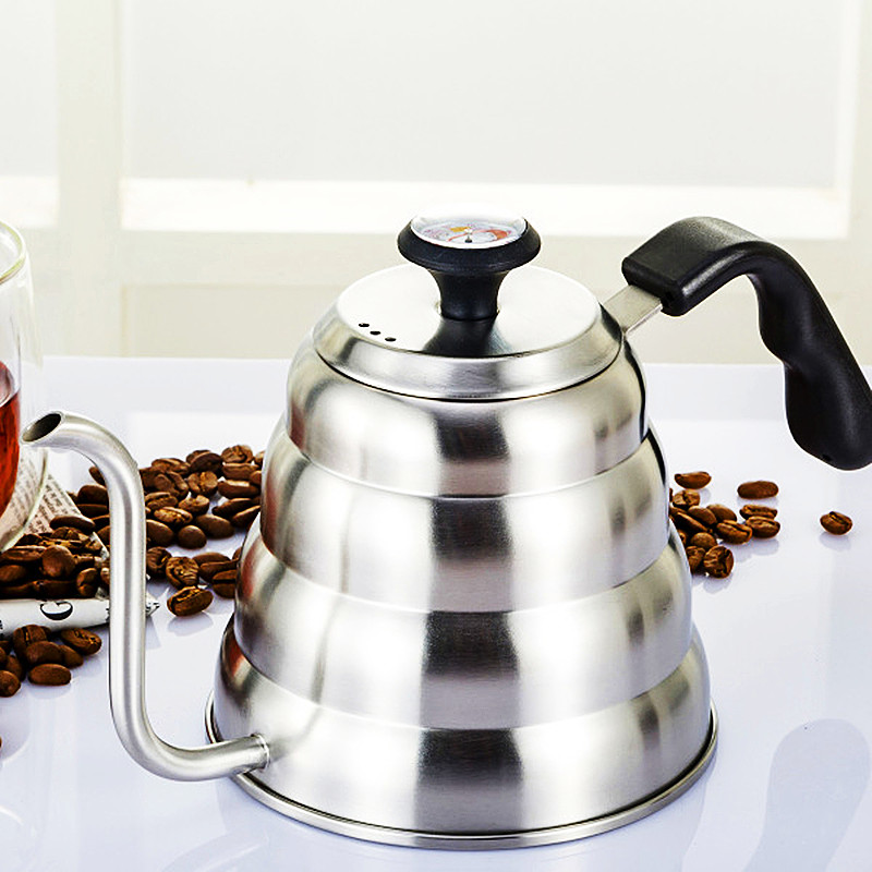 Stainless Steel Coffee Kettle with Thermometer, Gooseneck Thin Spout Hand  1.2 l