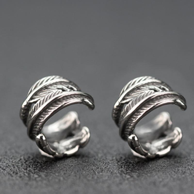 Men's Vintage Silver Ear Cuff with Feather Design