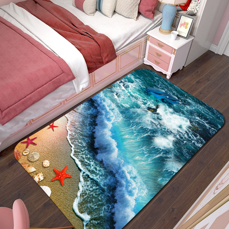 CreativeHouse 2' X 6' Flannel Starfish Seashell Wood Carpets Bath Mat Bath Rugs  Anti-Slip Kitchen / Bathroom Mat (Red Starfish)