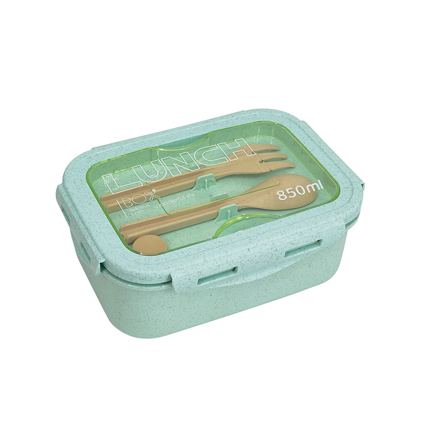 850ml Wheat Straw Bento Box With Dividers, Microwave Safe Lunch