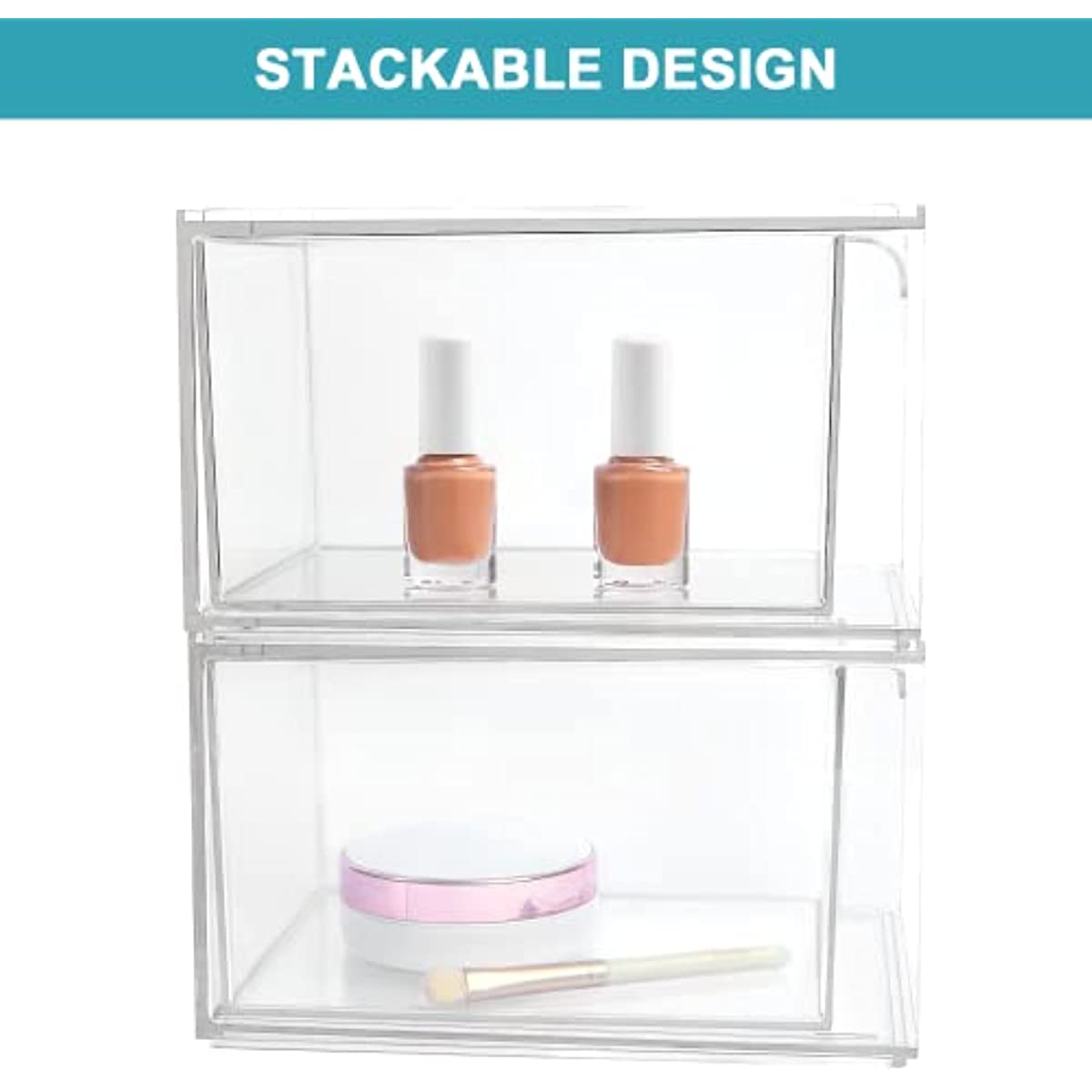 Clear Drawer Organizers Stackable 2 Drawers Acrylic Makeup Organizers under  the sink organizer bathroom For Jewelry Hair Accessories Nail Polish