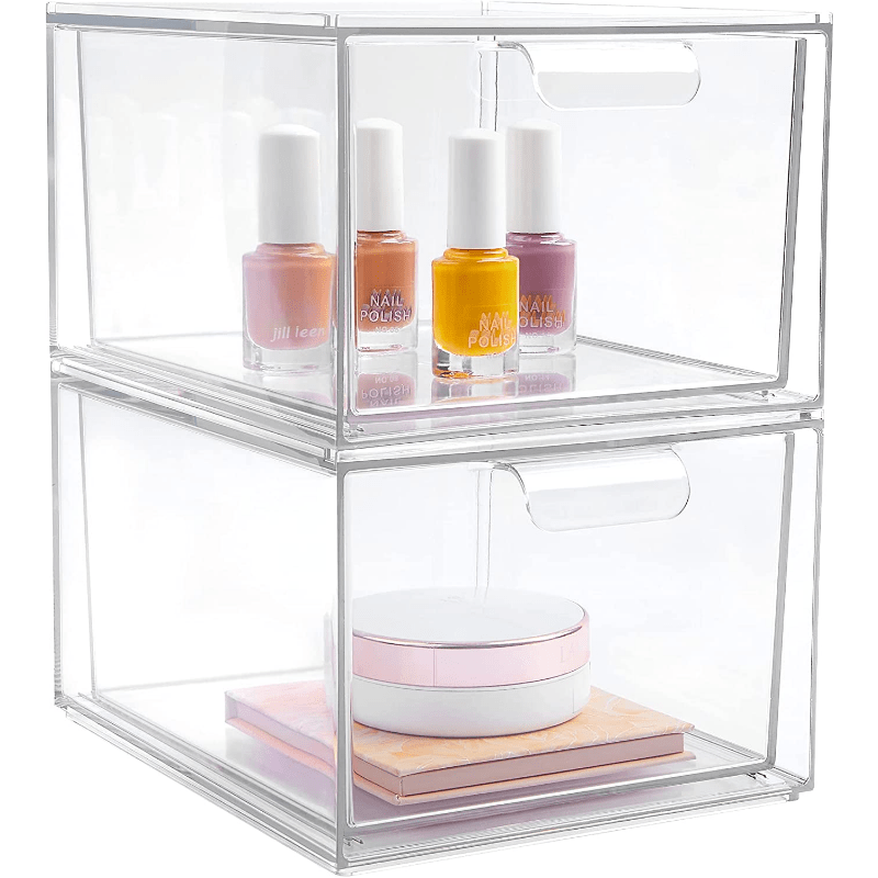 Clear Drawer Organizers Stackable 2 Drawers Acrylic Makeup Organizers under  the sink organizer bathroom For Jewelry Hair Accessories Nail Polish  Lipstick Make u…