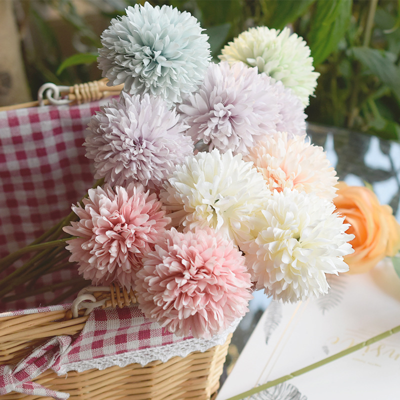 5pcs Artificial Fake Flower Plants Silk Chrysanthemum Ball - Temu