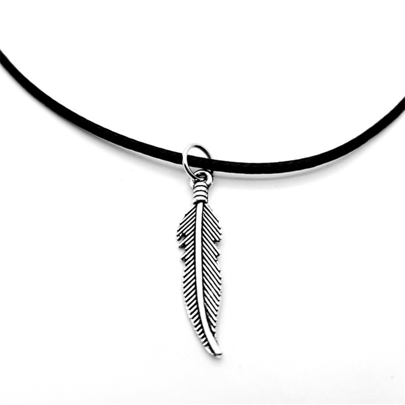 18K Gold Feather Pendant Necklace | Gold Feather Charm Black Cord | Cadar