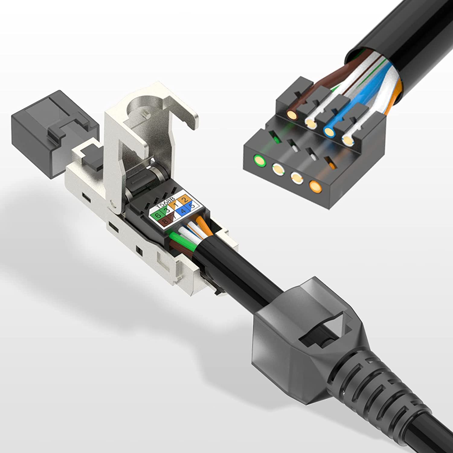 1pc RJ45 Cat7 CAT6A Connector Tool-Free, Toolless RJ45 Termination Plug  Reusable Shielded For Ethernet Cables 10Gbps POE