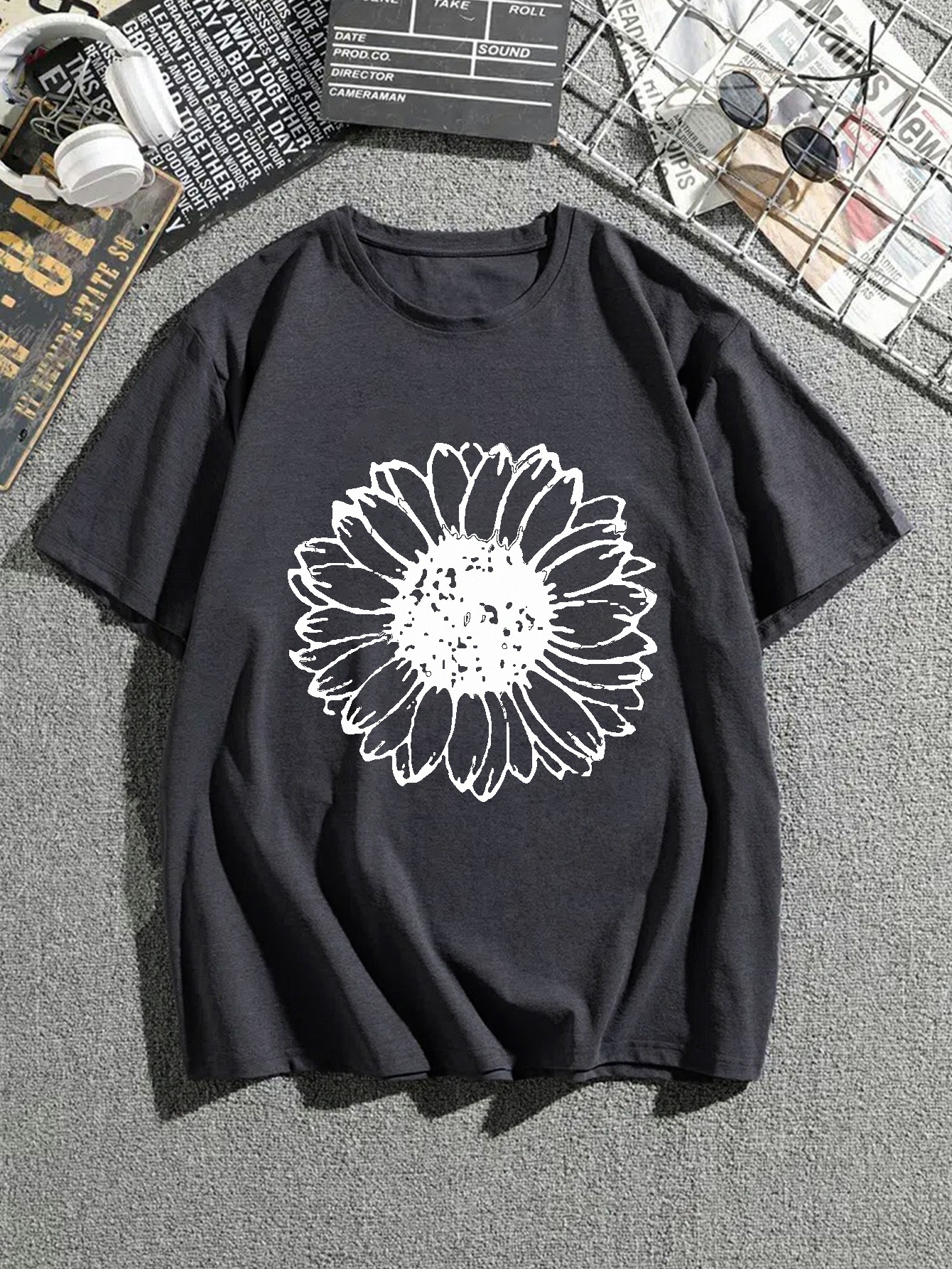 Men's Casual s Flower Graphic Print Round Neck T shirt - Temu