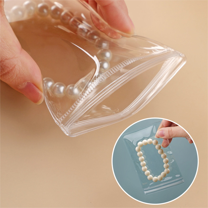 100 Pack PVC Clear Jewelry Anti Oxidation Zipper Bag Antitarnish Plastic  Bags for Packaging Jewelry Rings Earrings Transparent Poly Pouch (Light 