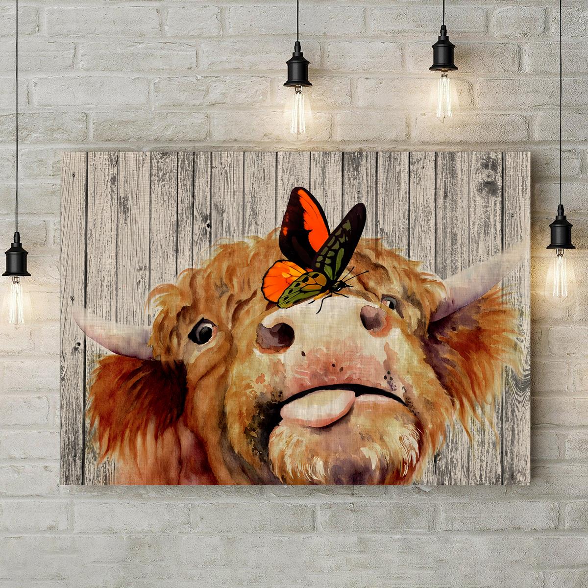 Cute Highland Cow Print Decor, Kawaii Rustic Farmhouse Wall Decor, Retro  Cow With Butterfly Pictures Wall Art, Abstract Animal Canvas Paintings For  Bedroom, Bathroom Decor, Funny Home Artwork, No Frame Temu