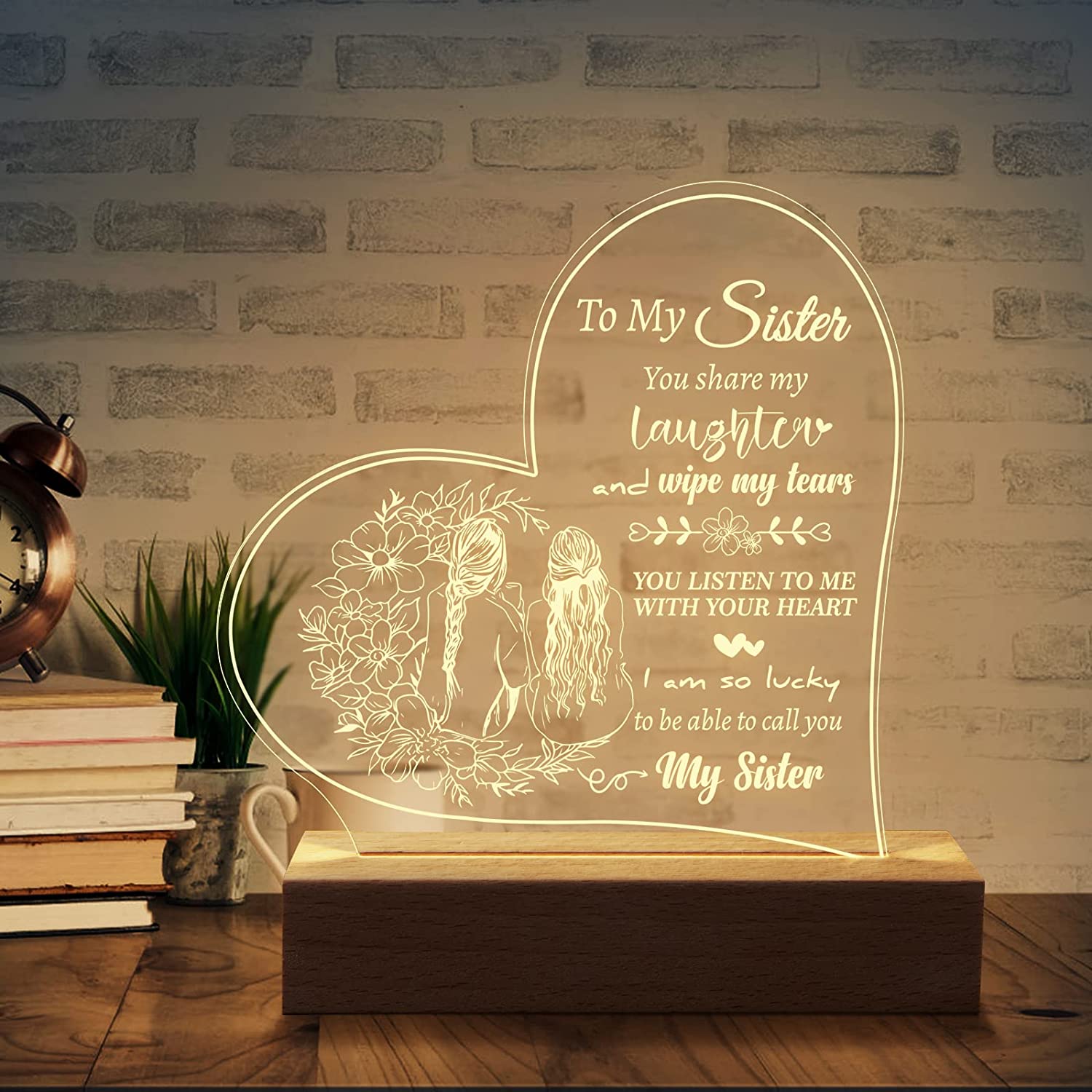 1pc Sisters Gifts From Sister, Engraved Night Light Christmas Gifts For  Sister, Night Lamp Birthday Gifts For Sister, Anniversary Wedding Graduation