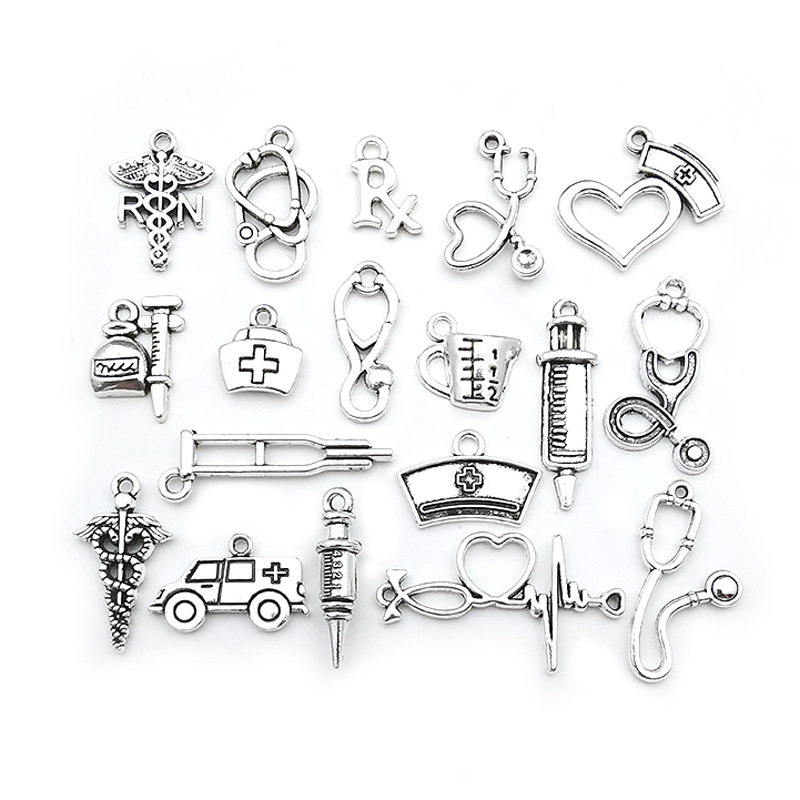 floating charms, medical charms, silver charms, for floating locket, nurse  hat, stethoscope, pill, shot