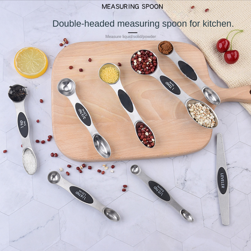 Magnetic Stainless Steel Measuring Spoons - Dual-sided Stackable Spoons For  Dry And Liquid Ingredients - Temu