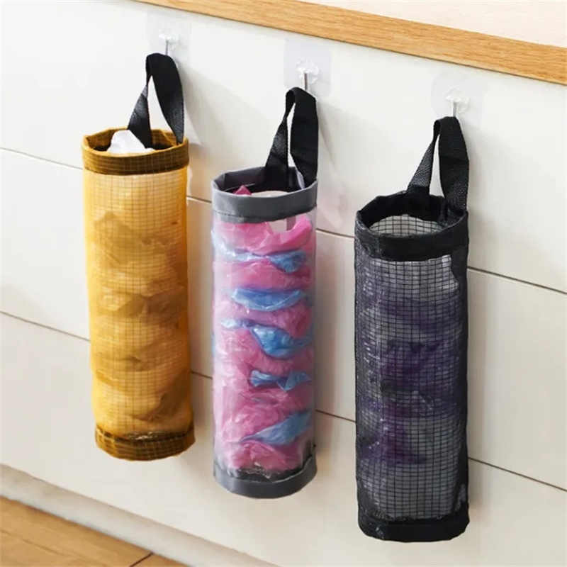 Soporte para bolsas de plástico, soporte reutilizable para bolsas de  comestibles, organizador de bolsas de plástico de montaje en pared,  contenedor de