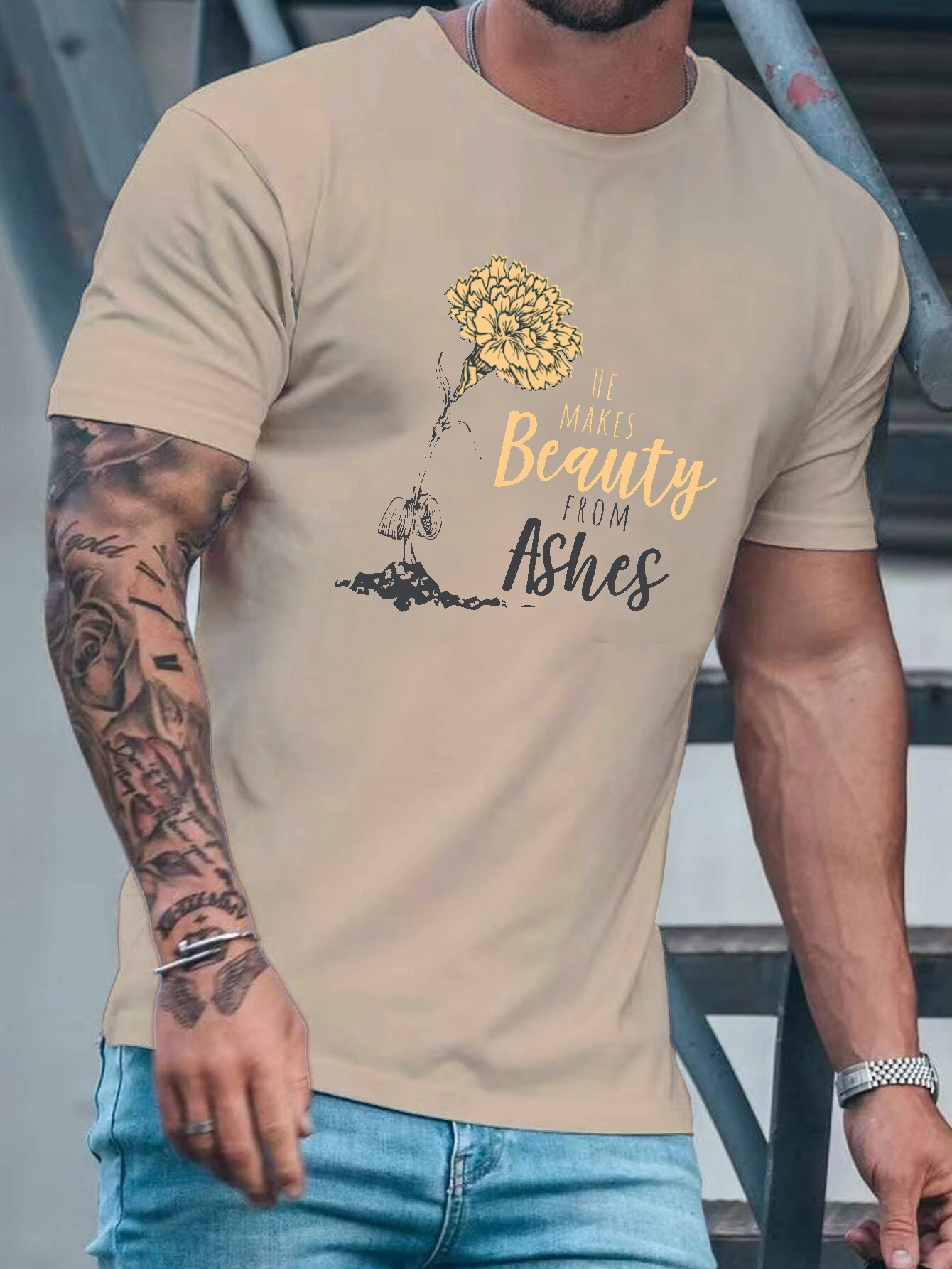 Plus Size Men's Casual Graphic Tees Summer "beauty" Print Temu