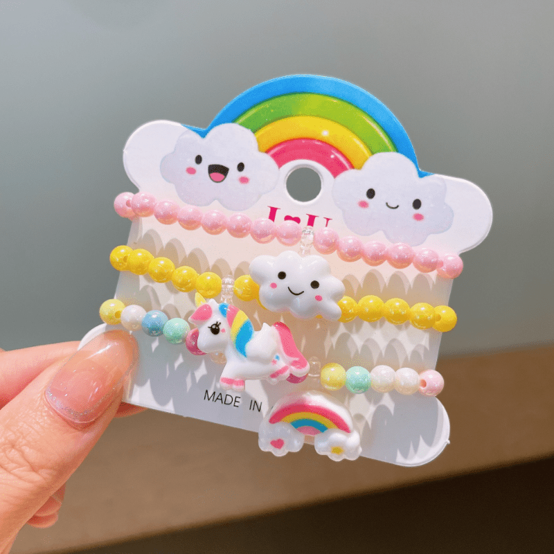 Juego De Pulseras De Cuentas De Arco Iris De Unicornio Para Niñas