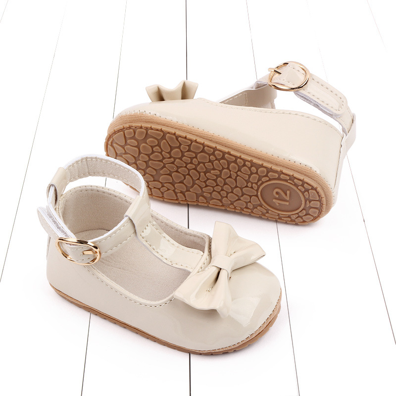 Slippers in Smooth Leather with Hook-and-Loop Strap, for Babies - rose,  Shoes