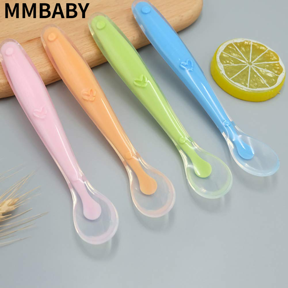 Cucharas de silicona para bebés 4 piezas Cucharas de entrenamiento suaves para  bebés con función de