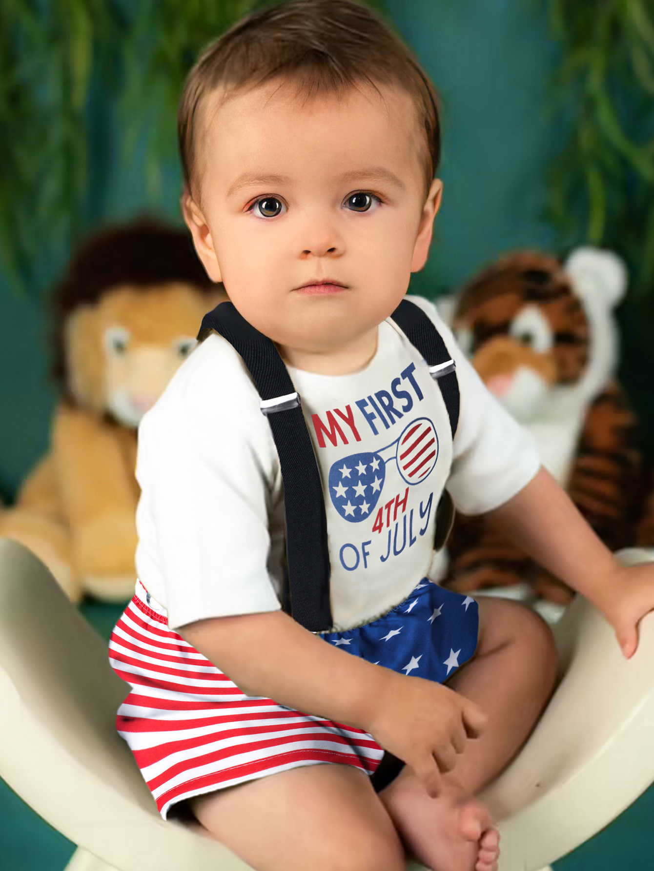 Independence Day 2pcs Toddler Boy Ripped Denim Shorts and Lapel Collar Shirt Set