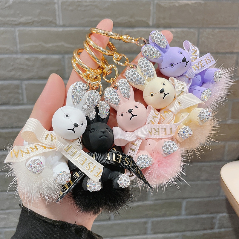 Real Rex Rabbit Fur Pendant Keychain Women Cute Mini Plush Bunny Bag Car  Key Ring Charm Trinket Ornaments Girl Birthday Gift - AliExpress