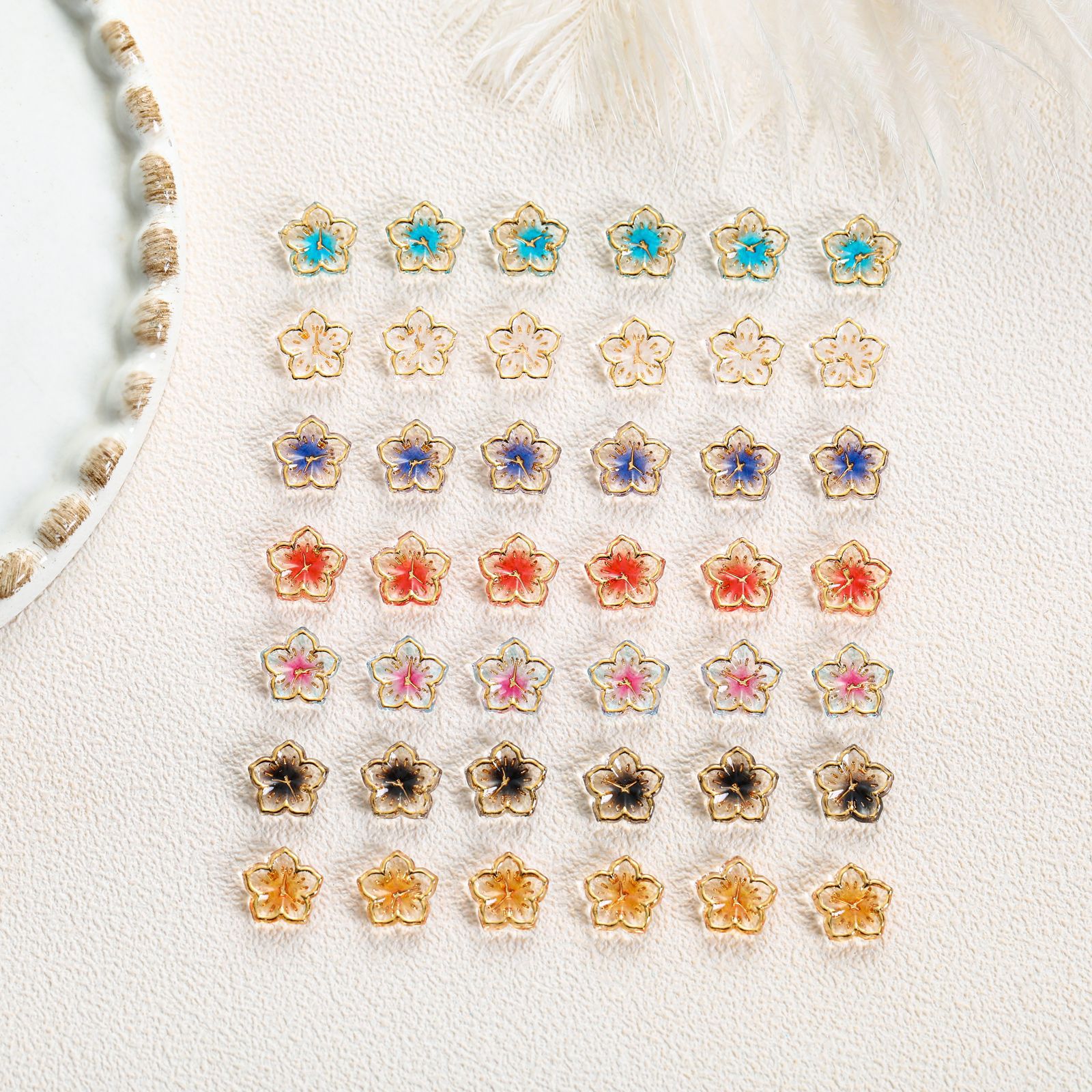 Dornail 30PCS Acrylic Flower Nail Charms,3D Gold Edge Flower Resin Charms  for Nails Mixed Colorful Flower Petals Nail Art Charms Floral Nail Charm  DIY